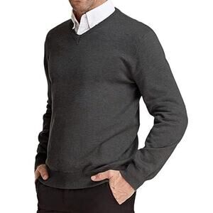 Vintage Brooks Brothers V-Neck Sweater Merino Wool Blend Men XL Gray